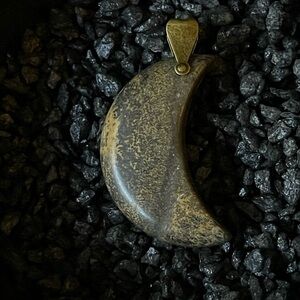 Tigers Iron Banded Pendant Natural Stone 1 1/2” x 1” Moon Shape. Great gift.